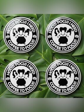 NWT Hocus Pocus Coffee Coaster Set - Halloween Decor - Resin - White - Set of 4